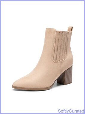 Pointed Toe Chunky Block Heel Slip-On Ankle Boots